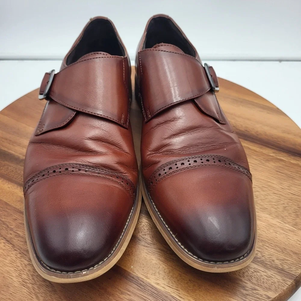 Stacy Adams Monk Strap Shoes Mens Sz 11 M‎ Brown Leather Cap Toe